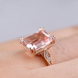 3 ct Emerald cut Morganite Solid 14k Rose Gold Vintage Engagement Ring