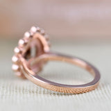 Pear Shape Brown Diamond Double Halo White Diamond Solid 14k Rose Gold Engagement Ring