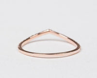 V shape White diamond wedding band 14K Solid gold matching band