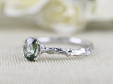 Tree texture Olive Green Sapphire Solid 14k Gold Engagement Ring