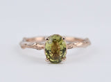 Tree texture Olive Green Sapphire Solid 14k Gold Engagement Ring