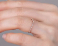 V shape White diamond wedding band 14K Solid gold matching band