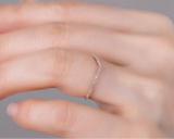 V shape White diamond wedding band 14K Solid gold matching band