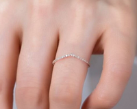 V shape White diamond wedding band 14K Solid gold matching band