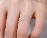 V shape White diamond wedding band 14K Solid gold matching band