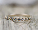 Floral Mill Grained Natual Alexandrite Wedding Band. Solid 10k 14k Gold Dainty Ring