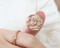 Antique medusa coin pendant, solid 14k rose gold necklace