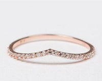 V shape White diamond wedding band 14K Solid gold matching band