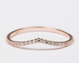V shape White diamond wedding band 14K Solid gold matching band