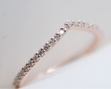 V shape White diamond wedding band 14K Solid gold matching band