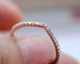 V shape White diamond wedding band 14K Solid gold matching band