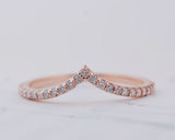 V shape White diamond wedding band 14K Solid gold matching band