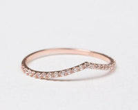 V shape White diamond wedding band 14K Solid gold matching band