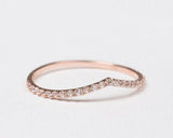 V shape White diamond wedding band 14K Solid gold matching band