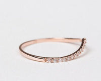 V shape White diamond wedding band 14K Solid gold matching band