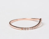 V shape White diamond wedding band 14K Solid gold matching band