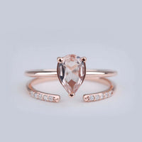Modern & Stylish double shank peach-pink Natural Morganite Engagement ring Pear Shape Rose gold Diamond ring