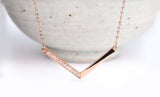Art Deco Style Daily 14k rose gold necklace , V Shape solid gold Necklace white diamond necklace