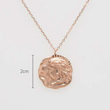 Antique medusa coin pendant, solid 14k rose gold necklace