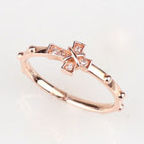 St Peter Rosary Ring,Solid 14K Rose Gold White Diamond Cross Ring