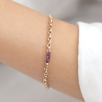 14k Solid Gold link Chain Purple Diamond Daily Bracelet