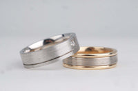 Vintage men's wedding band solid gold, diamond setting, 7 mm gentleman's ring