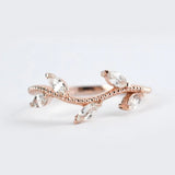 White Sapphire laurel leaves wedding band rose gold yellow gold ivy leaf ring