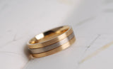 Vintage Handmade Two-Tone Solid Gold Men's Wedding Band White gold Yellow gold Brush Finished Gent's Ring