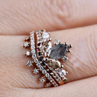 Stunning Multi Color Diamond, Tiara Style Solid 14k Rose Gold Engagement Ring
