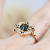 Special Teal green Sapphire & Multi Color Diamond Halo 14K Solid Gold Vintage Eengagement Rring