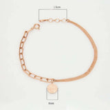 Art Deco Link and chain , Vintage Coin Charm Bracelet, 14k Solid Rose Gold Daily Bracelet