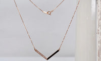 Art Deco Style Daily 14k rose gold necklace , V Shape solid gold Necklace white diamond necklace