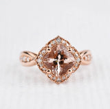 the queen of Floral morganite engagement ring 7mm cushion morganite white diamond rose gold ring