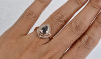 Art Deco,Pear Shape Brown loose Diamond Engagement ring 14k solid rose gold multi color diamonds Vintage Ring