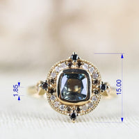 Special Teal green Sapphire & Multi Color Diamond Halo 14K Solid Gold Vintage Eengagement Rring