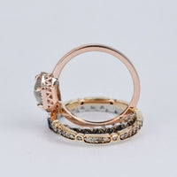 Gray Diamond Engagement ring Hexagon Art deco, Solid 14k rose gold ring