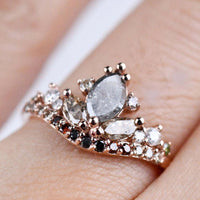 Stunning Multi Color Diamond, Tiara Style Solid 14k Rose Gold Engagement Ring