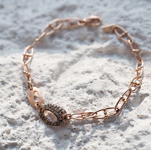 Art Deco links, Multi Brown Oval link Point Vintage 14k Solid rose