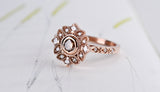 Floral & Vintage Engagement ring Cognac Diamond 14k solid rose gold and white Diamond