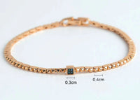 Geometric Piramit Link Chain Blue Diamond Point Solid 14k Rose Gold Bracelet