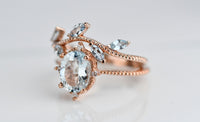 Vintage Aquamarine Engagement ring 1.3 ct oval Aquamarine, white diamond , rose gold yellow gold engagement ring