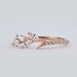 Gorgeous Natural leaf band ring, AAA White Swarovski Crystal rose gold yellow gold wedding band