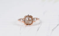 Light Brown Vintage Loose Diamond Engagement ring Art Deco 14k solid rose gold white diamond ring