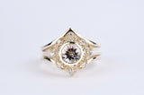 Stunning flower, Magnolia Engagement ring set 6mm round morganite, white diamond & rose gold set