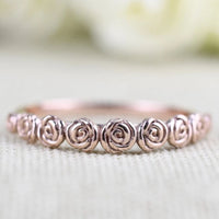 Rose bud band ring blossom solid rose gold yellow gold wedding band ring