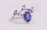 Vintage hand made Tanzanite Engagement ring 1.2 ct oval natural tanzanite , white diamond , solid rose gold yellow gold white gold ring