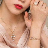 Vintage Multi Links Solid 14k Rose gold Bracelet,t pretty cross charm and Cognac diamond on Square disc point Fashionable Bracelet