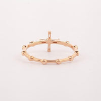 Cross Rosary Ring, White Chrystal 14k Solid Rose gold Daily Rosary Ring