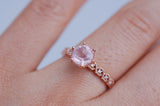Hexagon Rose Quartz Engagement ring Diamond art Deco band 14k rose solid gold ring
