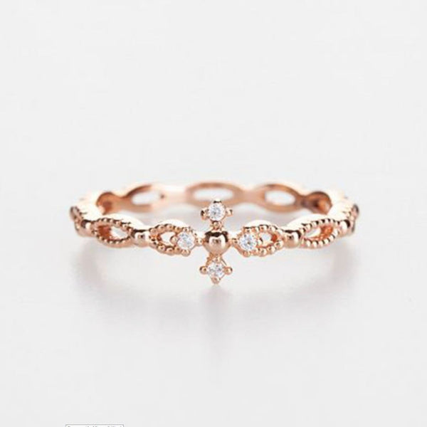 Sophia Rosary Ring, White Diamond Solid 10, 14k Rose gold ring